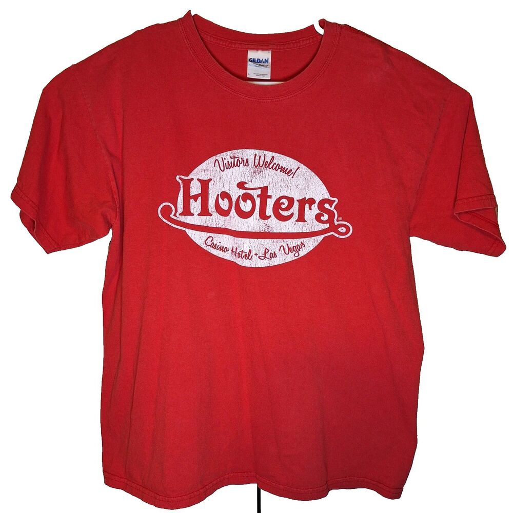 Vintage Hooters Casino Hotel Las Vegas Shirt Mens L Casino Slogan Tee Red